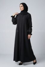 Nida Front Open Flared Abaya in Black Color OL-1174 - Image 3