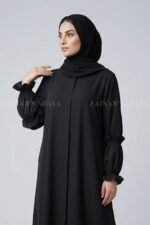 Nida Front Open Flared Abaya in Black Color OL-1174 - Image 2
