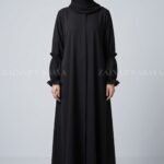 Nida Front Open Flared Abaya in Black Color OL-1174