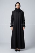 Nida Front Open Flared Abaya in Black Color OL-1174