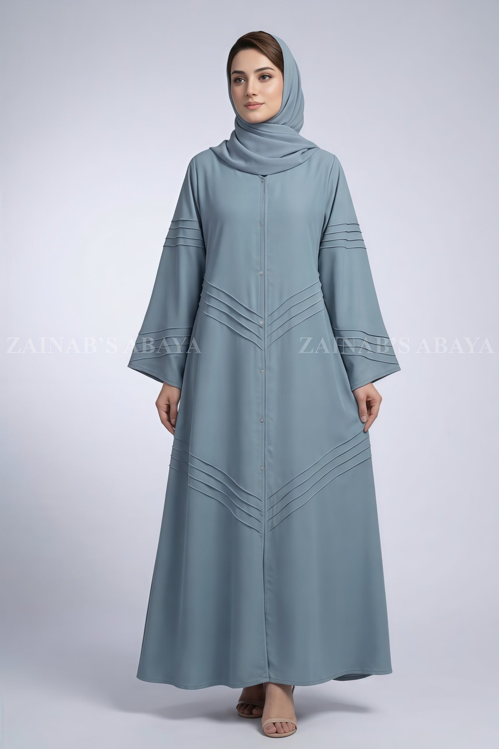 IMG_3497 V-Line Stitch Front Open Abaya in Nida Fabric OL-1172 - Image 1