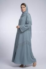 V-Line Stitch Front Open Abaya in Nida Fabric OL-1172 - Image 4
