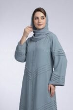 V-Line Stitch Front Open Abaya in Nida Fabric OL-1172 - Image 2