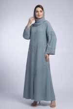 V-Line Stitch Front Open Abaya in Nida Fabric OL-1172 - Image 3