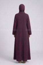 Maroon Colored Front Open Abaya with Stone Work and Plates Style OL-1170 - Image 5
