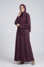 Maroon Colored Front Open Abaya with Stone Work and Plates Style OL-1170 - Image 2