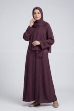 Maroon Colored Front Open Abaya with Stone Work and Plates Style OL-1170 - Image 3