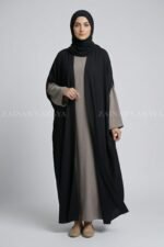 Dual Tone Black & Light Grey Double Gown Abaya OL-1171 - Image 5