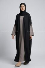 Dual Tone Black & Light Grey Double Gown Abaya OL-1171 - Image 4