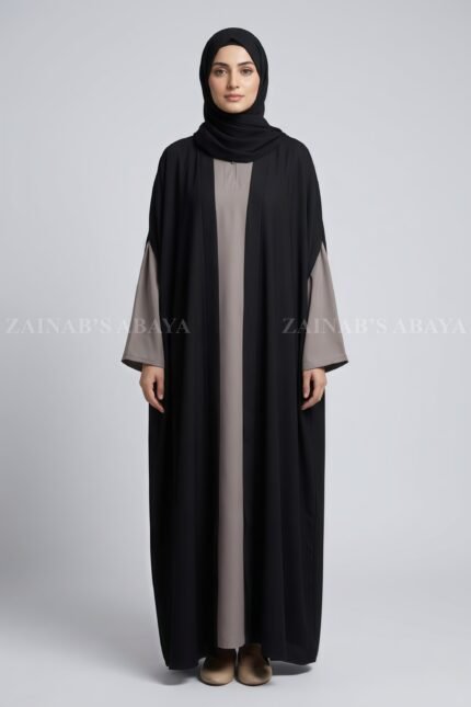 Dual Tone Black & Light Grey Double Gown Abaya OL-1171