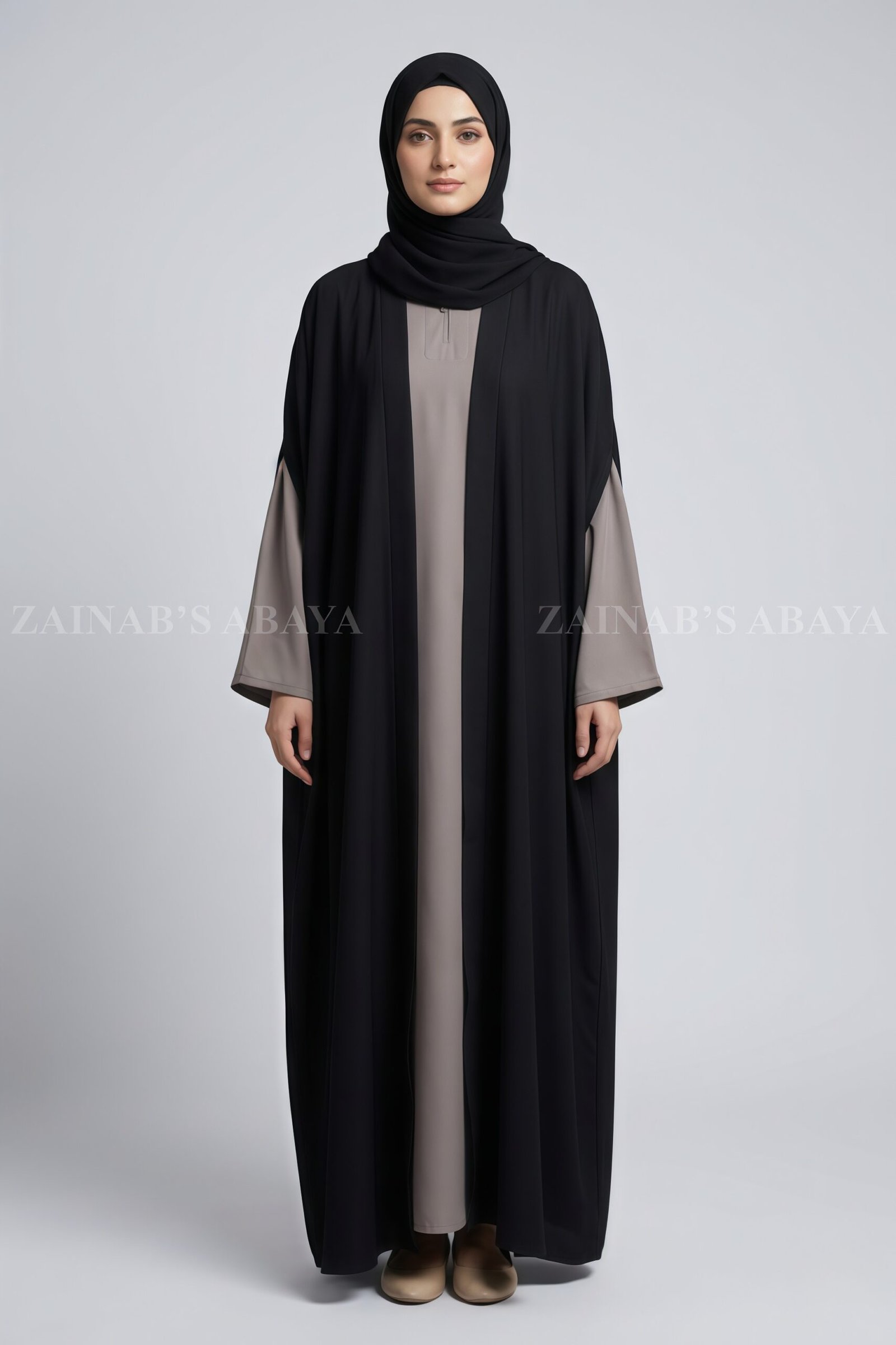 IMG_3653 Dual Tone Black & Light Grey Double Gown Abaya OL-1171 - Image 1