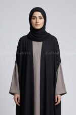 Dual Tone Black & Light Grey Double Gown Abaya OL-1171 - Image 2