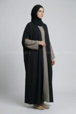 Dual Tone Black & Light Grey Double Gown Abaya OL-1171 - Image 3