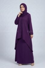 Elegant Layered Co-Ord Set Abaya in Nida Fabric OL-1159 - Image 8