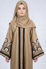 Nida Color Front Open Gown Abaya Embroidery On Sleeves – 0831 - Image 2