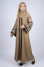Nida Color Front Open Gown Abaya Embroidery On Sleeves – 0831 - Image 4