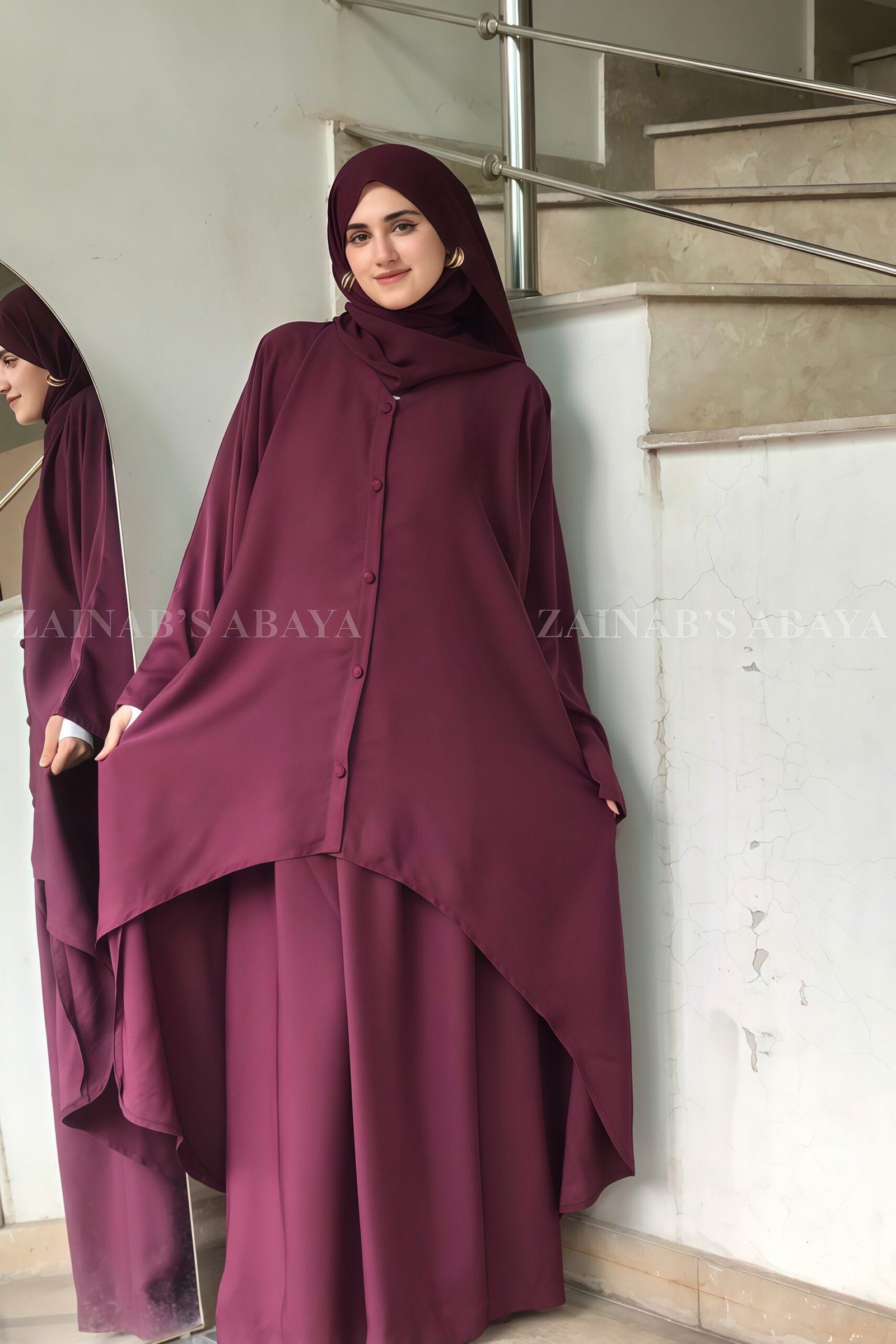 IMG_5464 Elegant Layered Co-Ord Set Abaya in Nida Fabric OL-1159 - Image 1