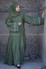 Front Open Abaya with Plates and White Stone Work on Sleeves OL-1072 - Image 8