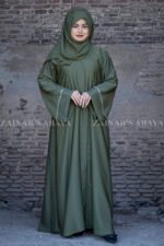 Front Open Abaya with Plates and White Stone Work on Sleeves OL-1072 - Image 7