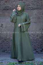 Front Open Abaya with Plates and White Stone Work on Sleeves OL-1072 - Image 12