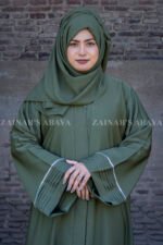 Front Open Abaya with Plates and White Stone Work on Sleeves OL-1072 - Image 9