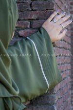 Front Open Abaya with Plates and White Stone Work on Sleeves OL-1072 - Image 11