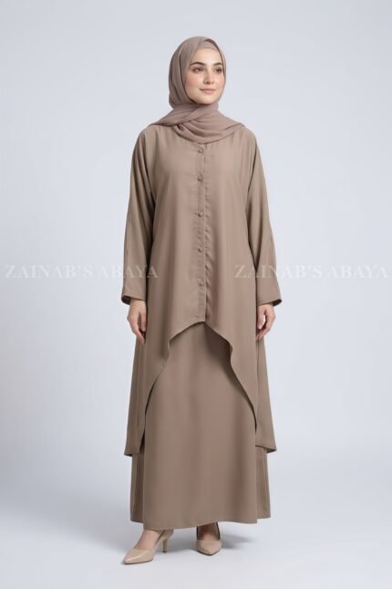Co-Ord Set Abaya in Nida Korean Fabric with a matching scarf in Chiffon Fabric