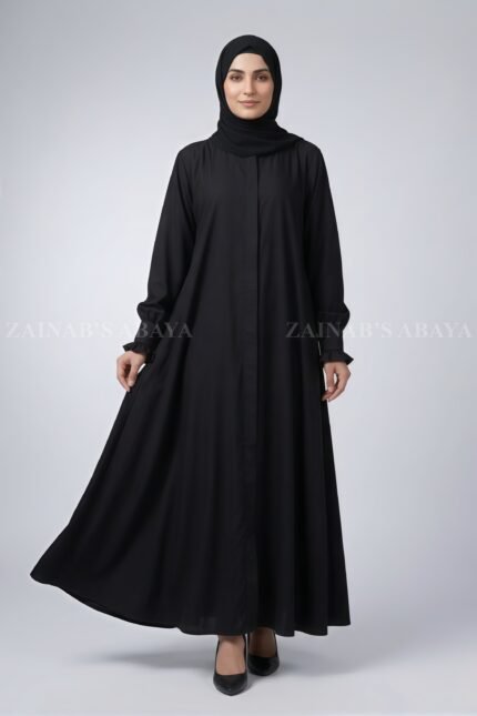 Front Open Flared Abaya in Nida Korean Fabirc with a matching chiffon scarf