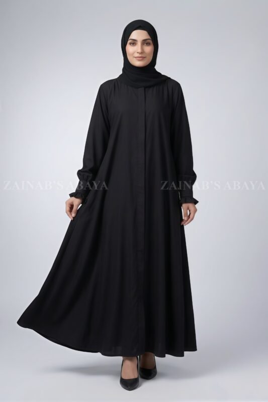 Front Open Flared Abaya in Nida Korean Fabirc with a matching chiffon scarf