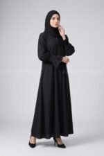 Black Front Open Flared Abaya in Premium Nida Fabric OL-1179 - Image 3