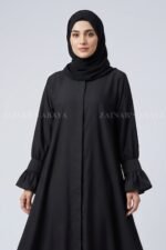 Black Front Open Flared Abaya in Premium Nida Fabric OL-1179 - Image 2
