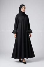 Black Front Open Flared Abaya in Premium Nida Fabric OL-1179 - Image 4