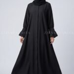 Black Front Open Flared Abaya in Premium Nida Fabric OL-1179