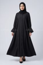 Black Front Open Flared Abaya in Premium Nida Fabric OL-1179
