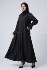 Black Front Open Flared Abaya in Premium Nida Fabric OL-1179 - Image 5