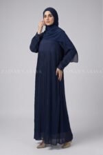 Navy Maxi Abaya in Premium Summer Plated Fabric OL-1183 - Image 3