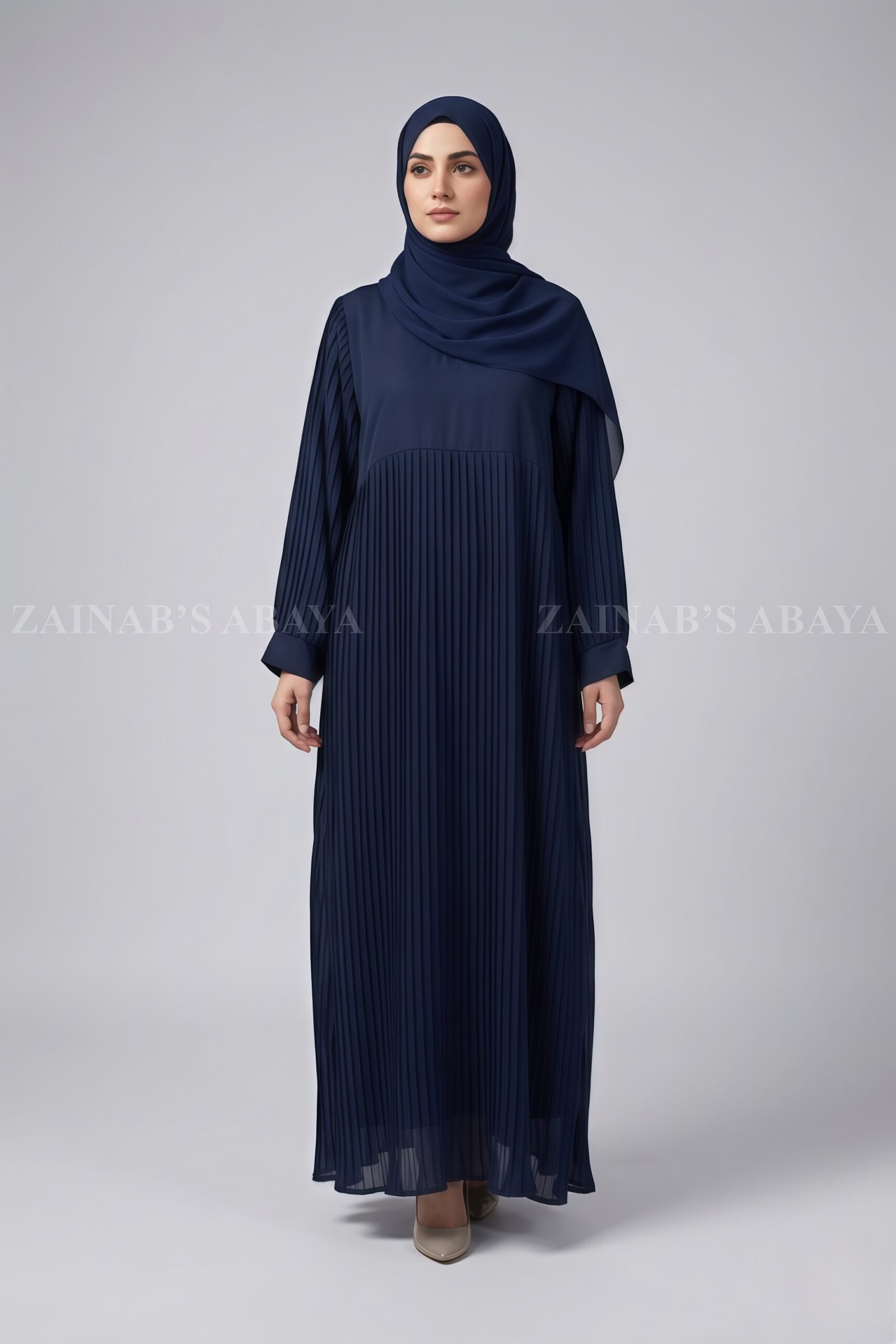 IMG_4215 Navy Maxi Abaya in Premium Summer Plated Fabric OL-1183 - Image 1