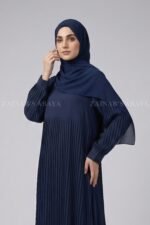 Navy Maxi Abaya in Premium Summer Plated Fabric OL-1183 - Image 2