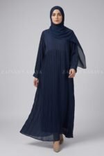 Navy Maxi Abaya in Premium Summer Plated Fabric OL-1183 - Image 4