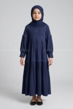 Kids Maxi Abaya in Premium Fabric with Pleated Design J 121 - Image 7