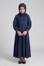 Kids Maxi Abaya in Premium Fabric with Pleated Design J 121 - Image 8