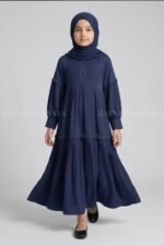 Kids Maxi Abaya in Premium Fabric with Pleated Design J 121 - Image 10