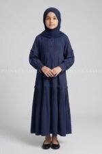 Kids Maxi Abaya in Premium Fabric with Pleated Design J 121 - Image 11