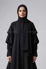 Black Front Open Abaya with Stylish Sleeves OL-1181 - Image 2
