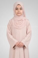 Simple Front Open Abaya for Kids in Nida Fabric OL-753 - Image 2
