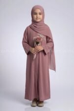 Simple Front Open Abaya for Kids in Nida Fabric OL-753 - Image 7