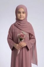 Simple Front Open Abaya for Kids in Nida Fabric OL-753 - Image 8