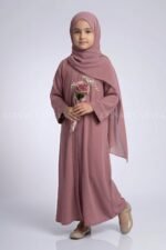Simple Front Open Abaya for Kids in Nida Fabric OL-753 - Image 9