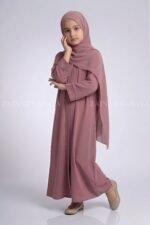 Simple Front Open Abaya for Kids in Nida Fabric OL-753 - Image 10