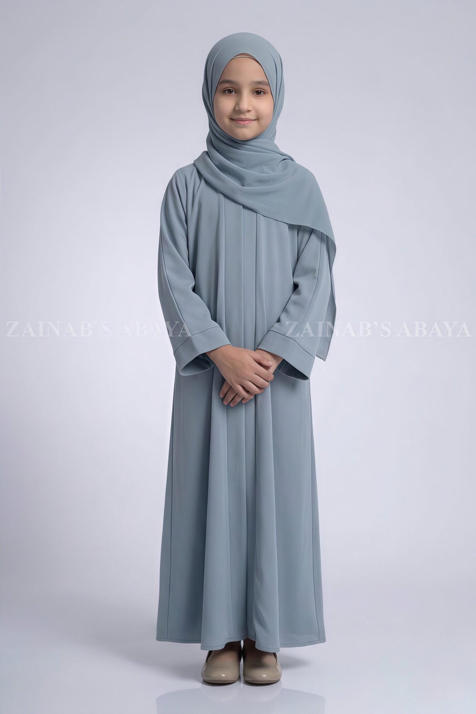 IMG_4583 Colored Front Open Abaya in Nida Fabric For Kids OL-753 - Image 1